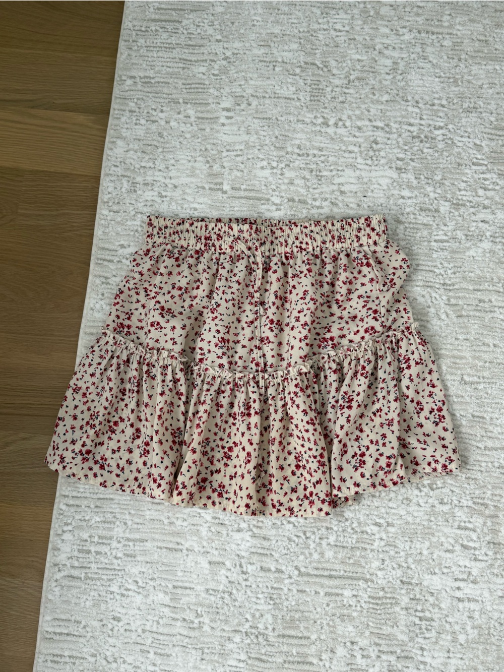Floral Smocked Off-Shoulder Crop Top - Cream with Red Print